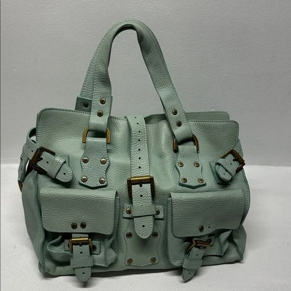 Mulberry Roxanne Satchel Bag Purse Studded Leather Limited Edition Green Gold - Picture 1 of 17
